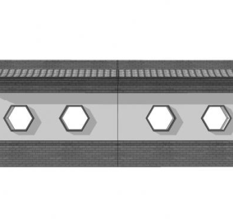 新中式六角漏窗景墙SU模型下载_sketchup草图大师SKP模型