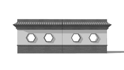 新中式六角漏窗景墙SU模型下载_sketchup草图大师SKP模型