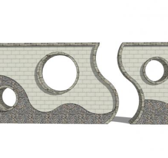 新中式圆漏窗景观墙SU模型下载_sketchup草图大师SKP模型