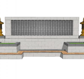 新中式景墙装饰SU模型下载_sketchup草图大师SKP模型