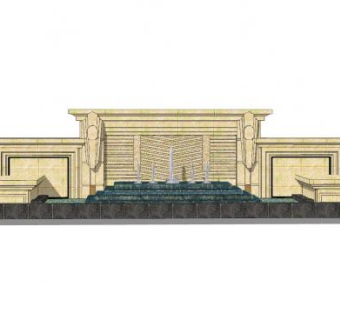 欧式喷泉景观墙SU模型下载_sketchup草图大师SKP模型