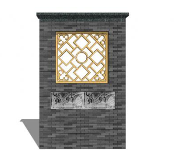 新中式方漏窗景墙SU模型下载_sketchup草图大师SKP模型