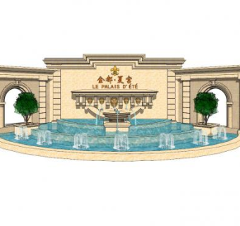 金都夏宫欧式喷泉景墙SU模型下载_sketchup草图大师SKP模型