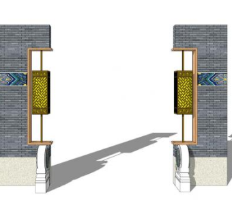 中式壁灯抱鼓石景观墙SU模型下载_sketchup草图大师SKP模型