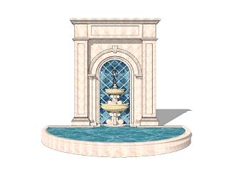 欧式古典喷泉景墙SU模型下载_sketchup草图大师SKP模型