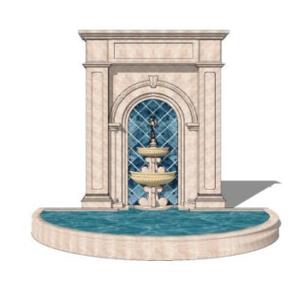 欧式古典喷泉景墙SU模型下载_sketchup草图大师SKP模型