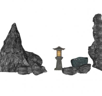 中式园林景观石小品SU模型下载_sketchup草图大师SKP模型