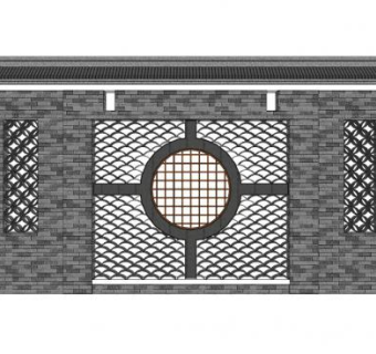 新中式大型漏窗设计SU模型下载_sketchup草图大师SKP模型