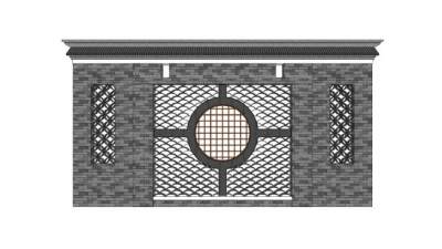 新中式大型漏窗设计SU模型下载_sketchup草图大师SKP模型