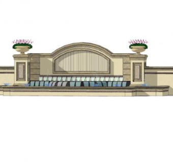 简欧花钵流水景墙SU模型下载_sketchup草图大师SKP模型