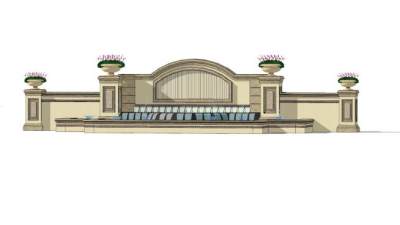 简欧花钵流水景墙SU模型下载_sketchup草图大师SKP模型