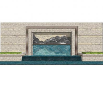 新中式山水景观墙SU模型下载_sketchup草图大师SKP模型