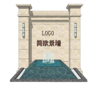 简欧喷泉景观墙SU模型下载_sketchup草图大师SKP模型