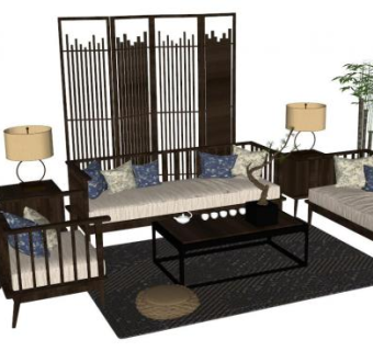中式沙发组合su模型下载_sketchup草图大师SKP模型