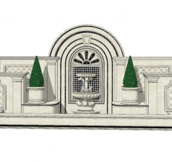 欧式花钵景墙设计SU模型下载_sketchup草图大师SKP模型