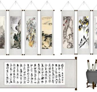 书法挂画su模型下载_sketchup草图大师SKP模型