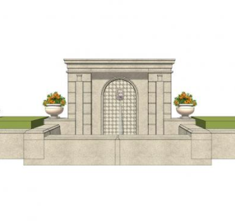 简欧花钵流水景墙sketchup模型下载_sketchup草图大师SKP模型