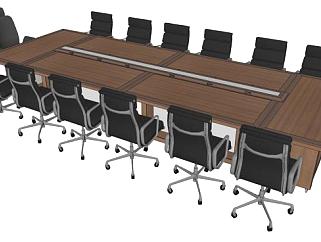 大型木制会议桌椅su模型下载_sketchup草图大师SKP模型