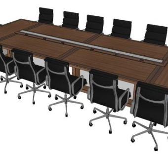 大型木制会议桌椅su模型下载_sketchup草图大师SKP模型