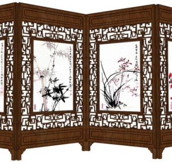 雕花屏风su模型下载_sketchup草图大师SKP模型