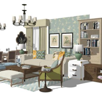 美式风格家居布置su模型下载_sketchup草图大师SKP模型