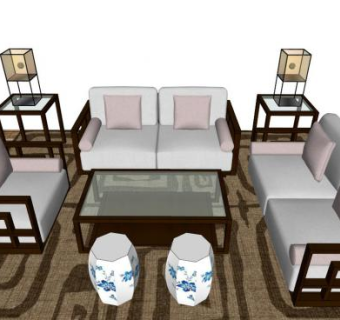 中式实木沙发su模型下载_sketchup草图大师SKP模型