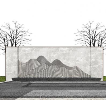 新中式山景景墙SU模型下载_sketchup草图大师SKP模型