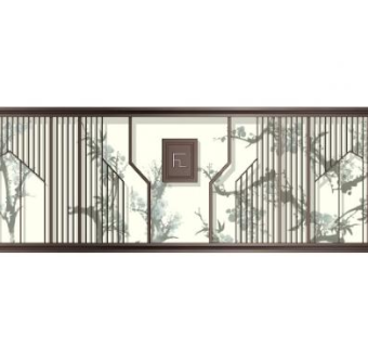 新中式书香风格景墙SU模型下载_sketchup草图大师SKP模型