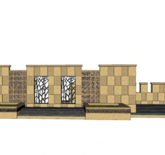 欧式漏窗景观墙SU模型下载_sketchup草图大师SKP模型