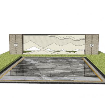新中式轻奢雕刻景观墙SU模型下载_sketchup草图大师SKP模型