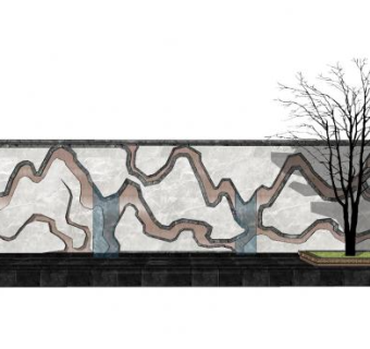 新中式流水景墙SU模型下载_sketchup草图大师SKP模型