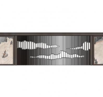 新中式壁画景观墙SU模型下载_sketchup草图大师SKP模型