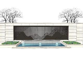 新中式喷泉景观墙SU模型下载_sketchup草图大师SKP模型