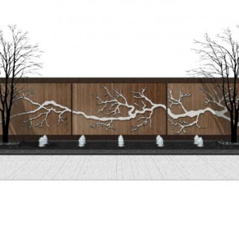 新中式古典喷泉景墙SU模型下载_sketchup草图大师SKP模型