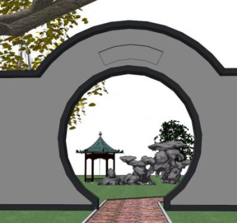 园林景观入口su模型下载_sketchup草图大师SKP模型