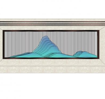 新中式蓝色山景景观墙SU模型下载_sketchup草图大师SKP模型