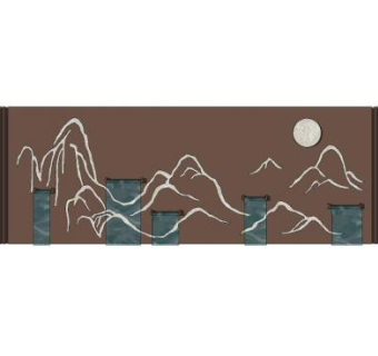新中式圆月山景景墙SU模型下载_sketchup草图大师SKP模型