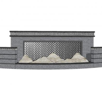 新中式镂空山景景墙SU模型下载_sketchup草图大师SKP模型