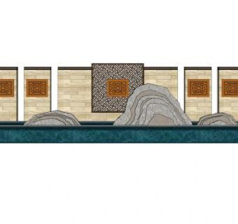 新中式花窗枯山水景墙SU模型下载_sketchup草图大师SKP模型