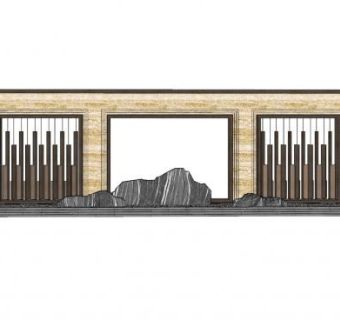 新中式山景雕塑景墙SU模型下载_sketchup草图大师SKP模型