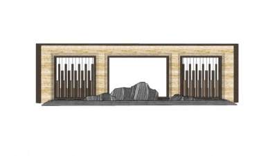 新中式山景雕塑景墙SU模型下载_sketchup草图大师SKP模型