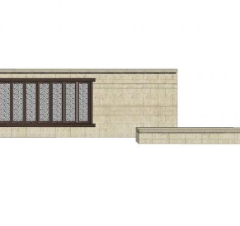 新中式槛窗景观墙SU模型下载_sketchup草图大师SKP模型