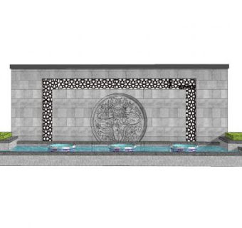 中式雕刻花窗景墙设计SU模型下载_sketchup草图大师SKP模型