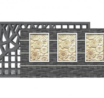 新中式花卉壁画景墙SU模型下载_sketchup草图大师SKP模型