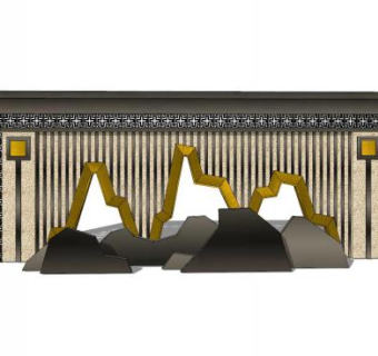 新中式漏窗石景景观墙SU模型下载_sketchup草图大师SKP模型