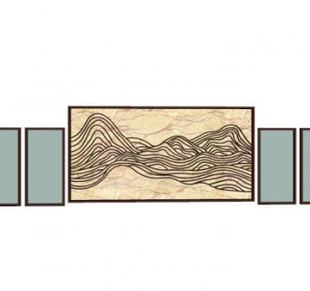 新中式大理石山景壁画景墙SU模型下载_sketchup草图大师SKP模型