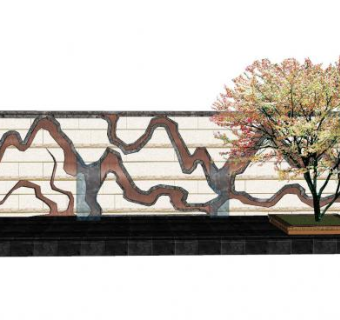 现代中式景墙景观SU模型下载_sketchup草图大师SKP模型