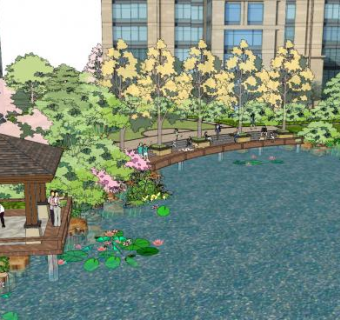 现代小区滨水景观规划SU模型下载_sketchup草图大师SKP模型