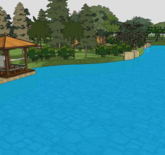 现代湖泊滨水景观SU模型下载_sketchup草图大师SKP模型