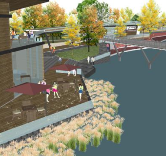 现代滨水桥梁景观SU模型下载_sketchup草图大师SKP模型